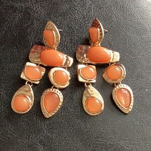 coral beaded long chandelier earrings nwot